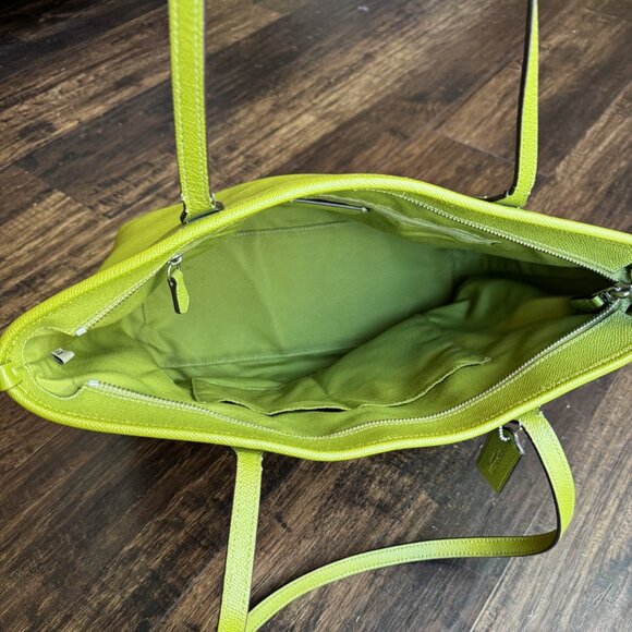 Coach Leather Tote Bag, style F58846, lime green - Picture 10 of 15